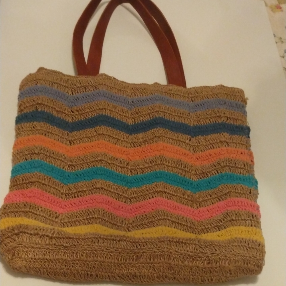 Sundance Anabaglish Colorful Jute Zigzag Pattern Tote Bag